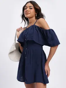 DressBerry Cold-Shoulder Pure Cotton A-Line Mini Dress