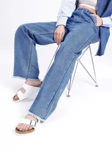 glitchez Women Baggy Wide Leg High-Rise Light Fade Jeans