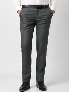 Peter England Men Checked Slim Fit Mid-Rise Formal Trousers