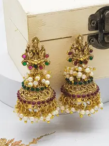 GRIIHAM Gold-Plated Dome Shaped Artificial Beads Jhumkas