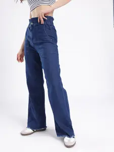 glitchez Women Endless Style Straight Paper Bag Waist Frayed Hem Jeans