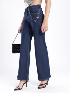 glitchez Women Wide Leg Stretchable Jeans With Side Chain