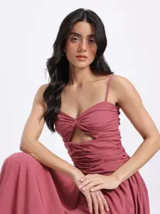 Stylecast X Hersheinbox Ruched Shoulder Straps A-Line Midi Dress with Cut-Out Detail