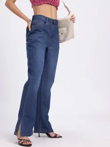 glitchez Women Wide Leg Slit Hem Jeans