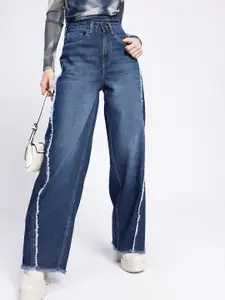 glitchez Women Baggy Fit High-Rise Faded Frayed Jeans