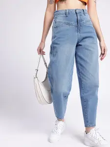 glitchez Women Barrel Fit High-Rise Light Fade Jeans