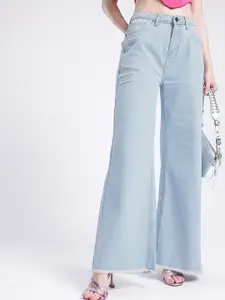 glitchez Women Baggy Wide Leg High-Rise Ripped Frayed Jeans