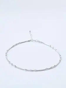 Satlaa 925 Sterling Silver Rhodium-Plated Lightweight Adjustable Anklet