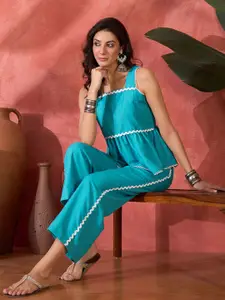 Sangria Shoulder Straps Sleeveless Top With Trousers Co-Ords