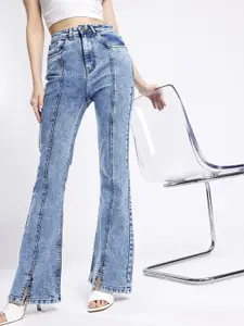 glitchez Women Panelled Bootcut Heavy Fade Jeans