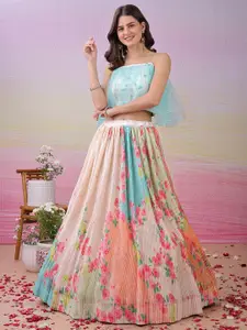 SAPTRANGI Printed Beads And Stones Ready To Wear Lehenga With Blouse