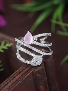 SGA FASHION Silver-Plated Zircon & American Diamond Stone Studded Finger Ring