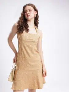 Stylecast X Hersheinbox Halter Neck Jacquard A-Line Dress