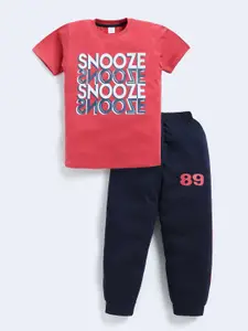 Todd N Teen Boys Printed Pure Cotton Round Neck T-shirt With Joggers