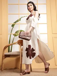 DEEBACO Women Halter Neck Bell Sleeve Fit & Flare Maxi Dress