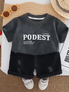 StyleCast x Revolte Boys Typography Printed T-shirt With Shorts