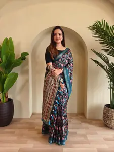 Anouk Ethnic Motifs Printed Zari Silk Blend Saree