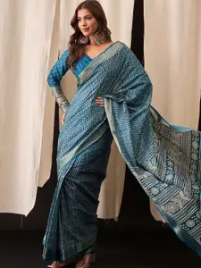 Anouk Women Geometric Printed Zari Pure Cotton Ikat Saree