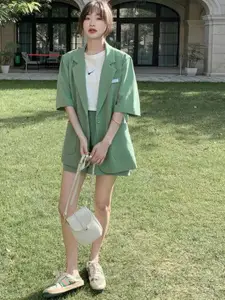 StyleCast Notched Lapel Coat With Shorts Co-Ords