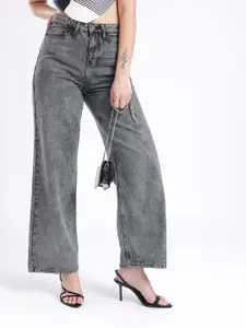 glitchez Women Baggy Wide-leg High-Rise Heavy Fade Jeans