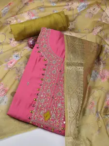 Meena Bazaar Embroidered Art Silk Unstitched Dress Material