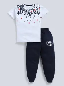 Todd N Teen Boys Printed Pure Cotton Round Neck T-shirt With Joggers