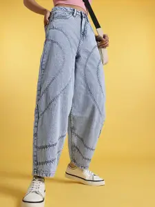 glitchez Women Panelled Baggy Barrel Fit Jeans