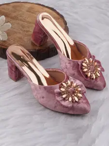 BAESD Embellished Velvet Block Heel Sandals