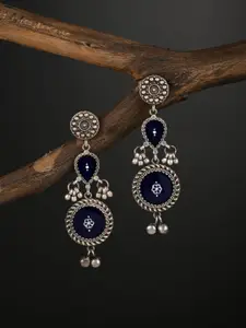 Anvik Silver-Plated Circular Shaped Oxidised Drop Earrings