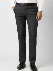 Peter England Men Striped Slim Fit Mid-Rise Trousers