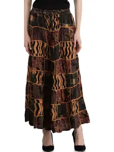 Exotic India Long Printed Dori Skirt From Gujarat With Patch Work