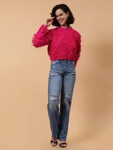 Fashion Gaiia Women Self Design Emboridered Crop Pullover