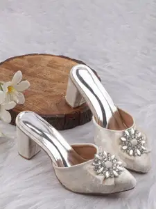 BAESD Women Western Embellished Velvet Block Heels Sandals