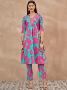 all about you Floral Printed Pure Cotton V-Neck Top With Trousers Co-Ords
