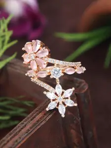 SGA FASHION Rose Gold-Plated Zircon & American Diamond Stone Studded Finger Ring
