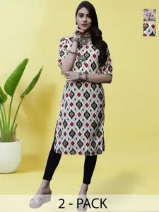 Anouk Rustic Selection Of 2 Ethnic Motifs Printed Round Neck Straight Kurta