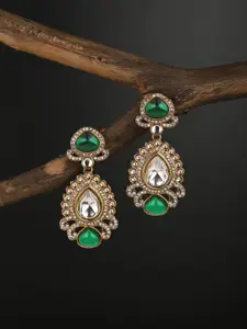 Anvik Gold-Plated Kundan Studded Contemporary Drop Earrings