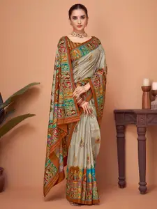 Sangria Ethnic Motifs Printed Festive Wear Saree with Matching Unstitched Blouse