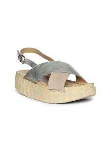 Saint G Women Textured Leather Wedge Sandals