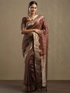 Saree mall Striped Woven Design Zari Pure Georgette Leheriya Sarees