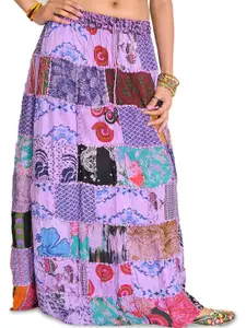 Exotic India Long Printed Dori Skirt From Gujarat With Patch Work