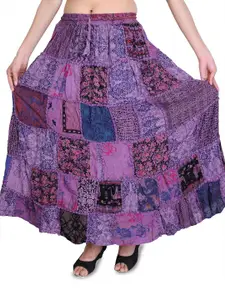 Exotic India Long Printed Dori Skirt From Gujarat With Patch Work