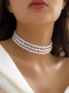 Shining Diva Fashion Pearls Studded Necklace