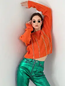 Fashion Gaiia Women Striped Woollen Sweater Vest