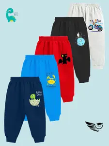 KUCHIPOO Boys Pack Of 5 Printed Mid-Rise Joggers