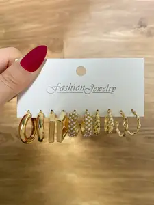 Celestique Set Of 5 Contemporary Korean Hoop Earrings