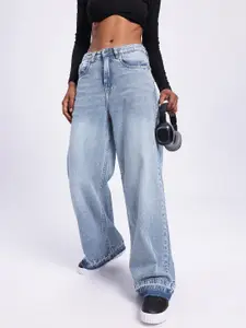 glitchez Women Baggy Pure Cotton Heavy Fade Wide Leg Jeans