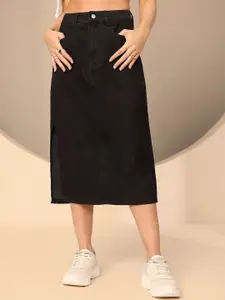 The Roadster Lifestyle Co Denim High-Rise Clean Look Stretchable Straight Midi Skirt