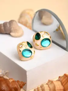 Anvik Gold-Plated Artificial Stones Studded Square Shaped Enamelled Studs