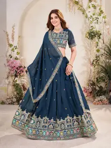 SHOPGARB Embroidered Sequinned Semi-Stitched Lehenga & Unstitched Blouse With Dupatta